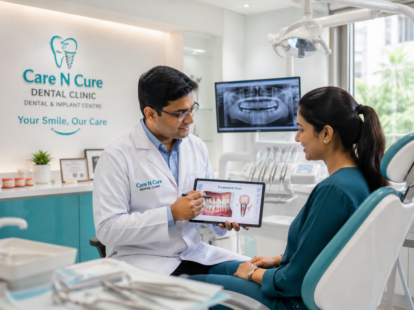 Care N Cure Dental Clinic offering dental implants, laser dentistry, and family dental plans in Rajarhat Kolkata.
